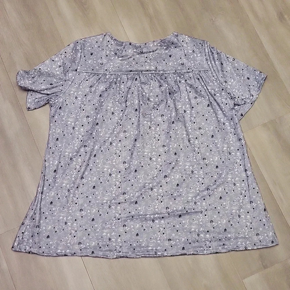 🛍Grey Floral Print Short Sleeve Womens Blouse Size XL‎ - Picture 3 of 5